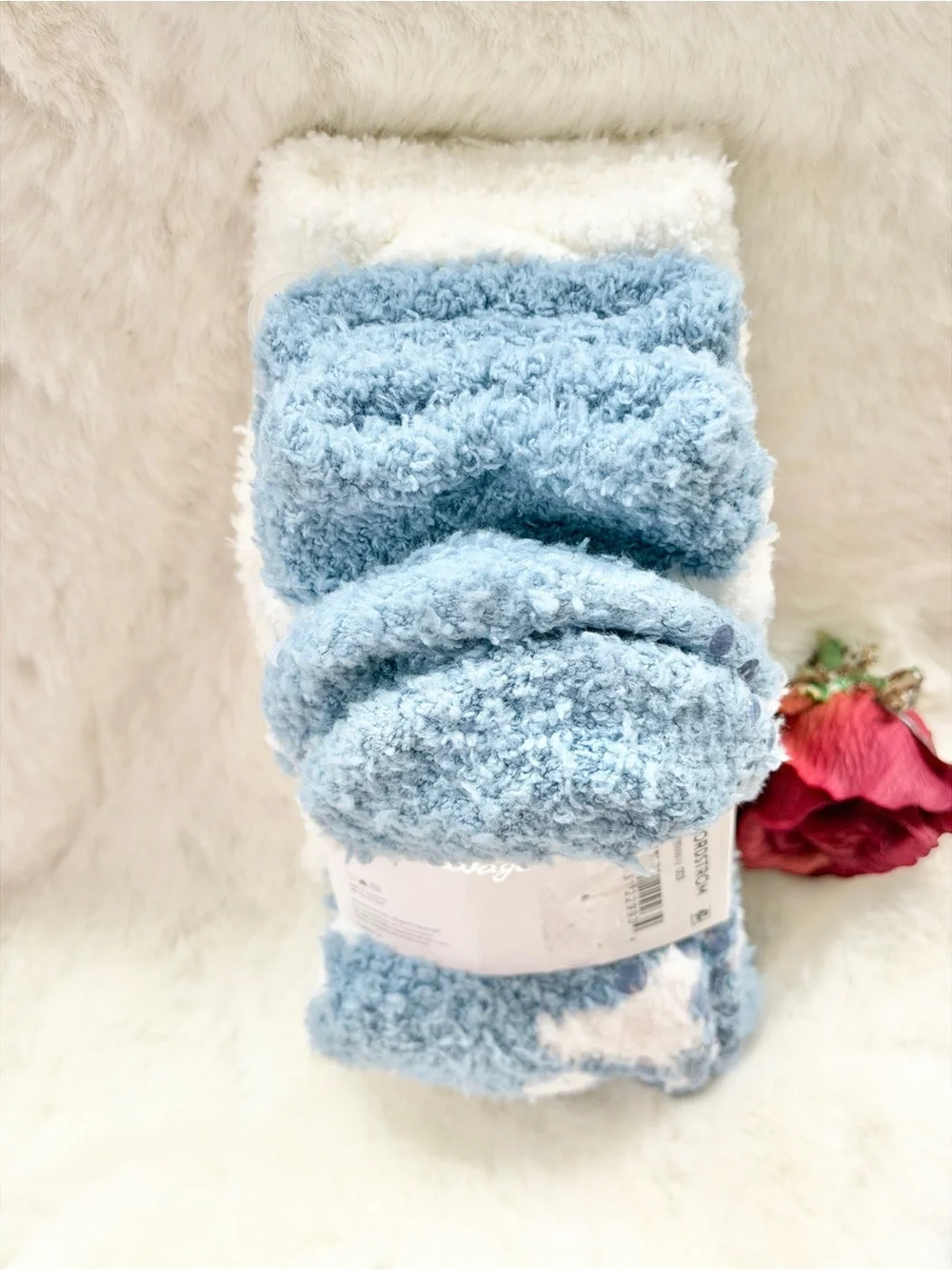 2 pack  P.J. Salvage Plush Dog Face  Cozy Socks Cream, Brown & 1 blue w/cream